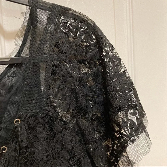 FREE PEOPLE Hill Country Lace Up Black Dress Witchy Goth Alt Extra Small XS - Picture 5 of 8